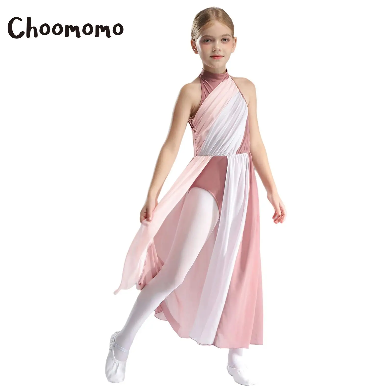 Kids Girls Dance Costume Color Block Long Maxi Ballet Split Tulle Skirt Leotard Flowy Overlay Dress ballet skirts ballet leotard dance leotard ballet dress girls dance costumes