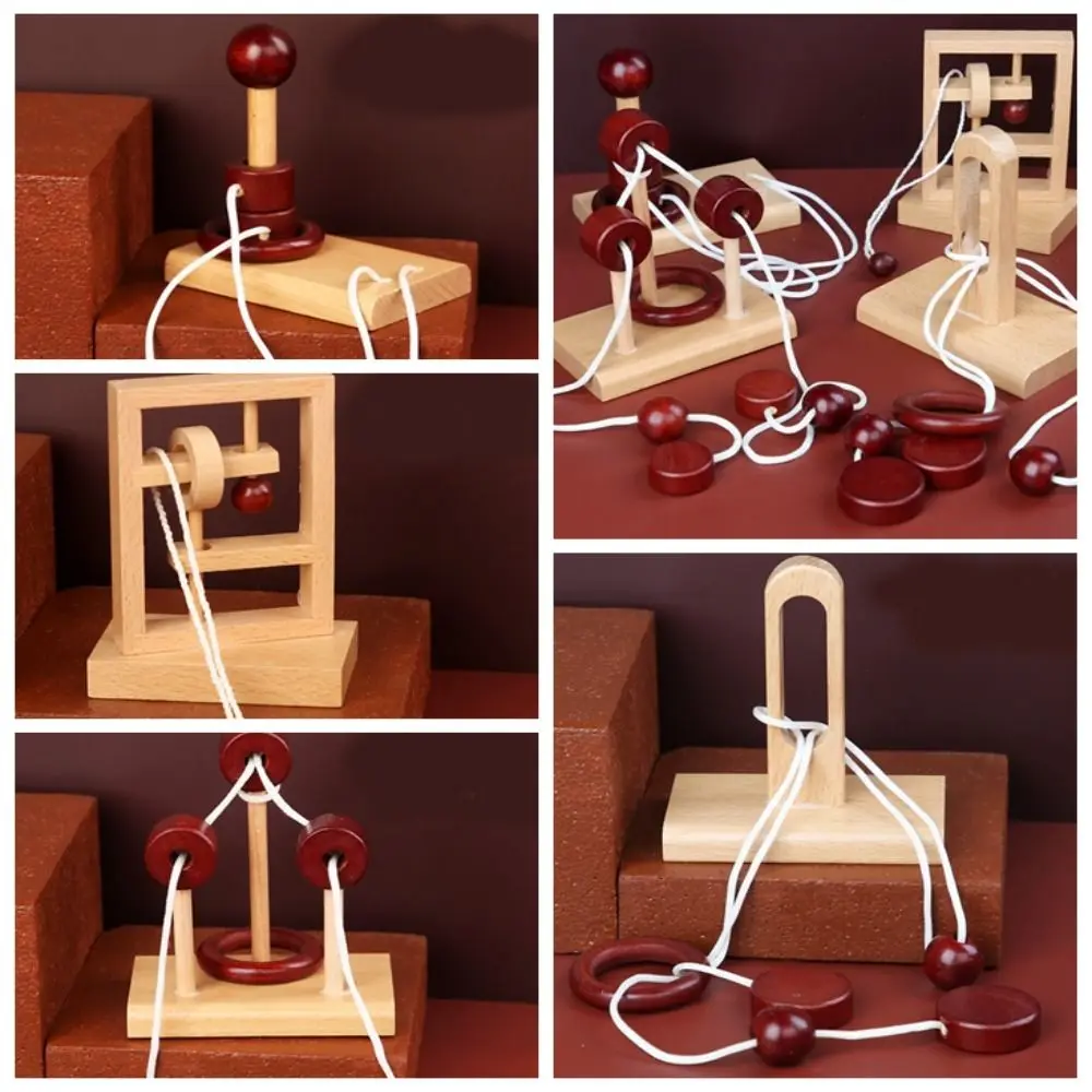 3D Threading Rope Loop Puzzle Creative Wooden Rings Kong Ming Lock Labyrinth Unlock Decompression