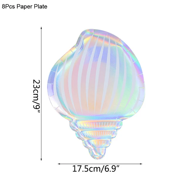 Mermaid Birthday Party Disposable Tableware Set Under The Sea Party Little Mermaid Girls 1st Birthday Decoration Shell Balloons 8pcs paper plate