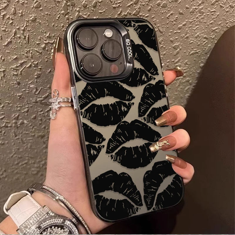 Black Sexy Lip Print Love Matte Hard Phone Case Cover
