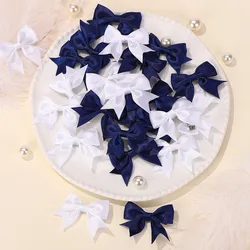 Elegant Navy Blue and White Bow Hair Clip Set for Baby Girls - 24 - Piece Swallowtail Ribbon Collection (FJ2429 - 24B)