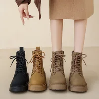 Crestar Women's Fashion Boots Retro Leather Ankle Boots Women Luxury Soft Sole Short Boots New Platform Non-slip Round Toe Boots - Image 5