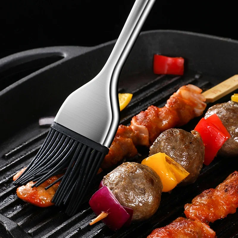 Silicone Basting Brush BBQ Oil Brush Stainless Steel Handle Barbecue Grilling Pastry Baking Cooking Barbecue Tools