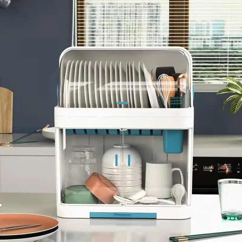 Kitchen Dish Rack Tableware Storage Box with Lid to Put Tableware, Dish Box, Drain Rack, Plastic Cupboard for Household Use