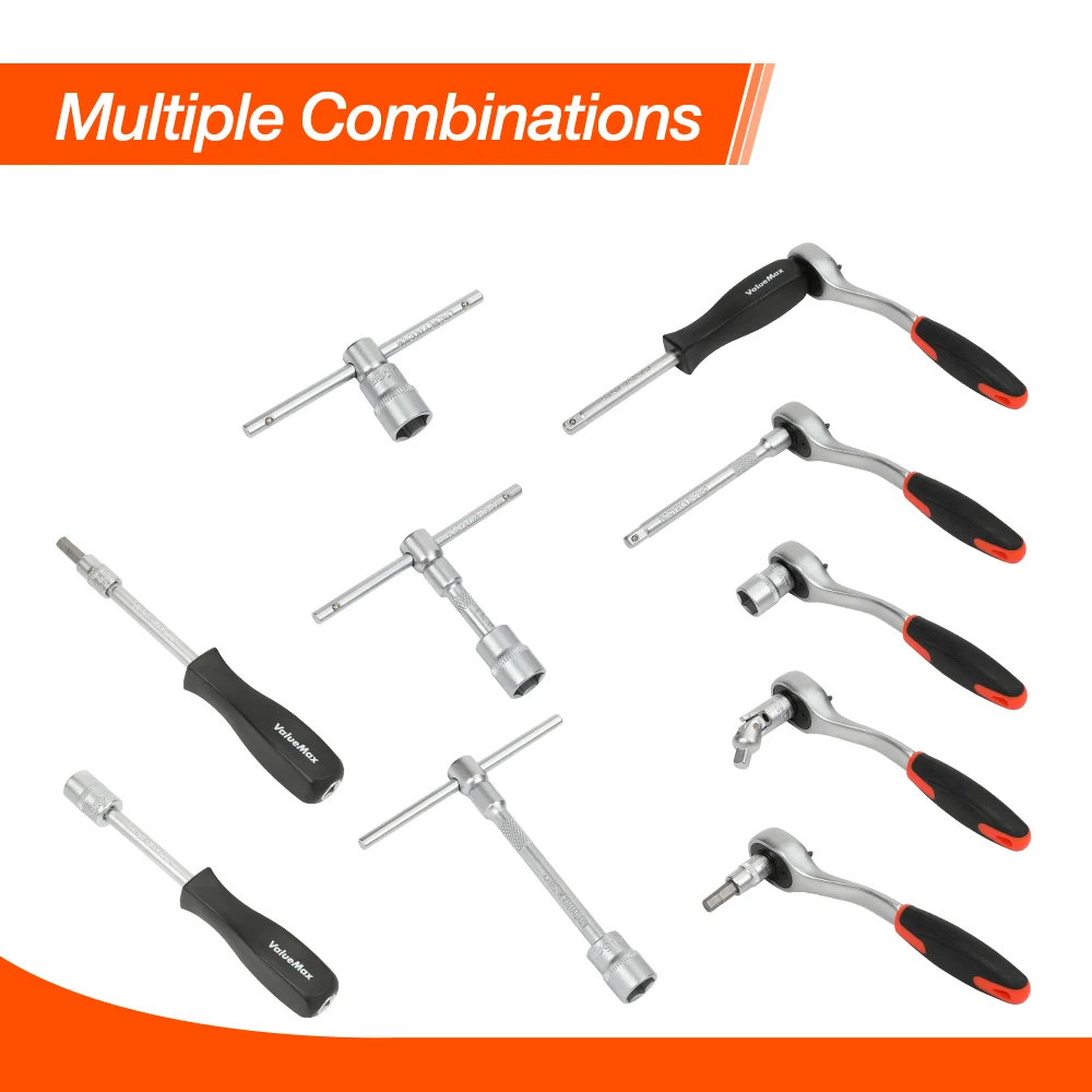 ValueMax 46pc Car Repair Tool Kit 1/4"Socket Wrench Set Repair Tools Box for Home Ratchet Screwdriver Bits