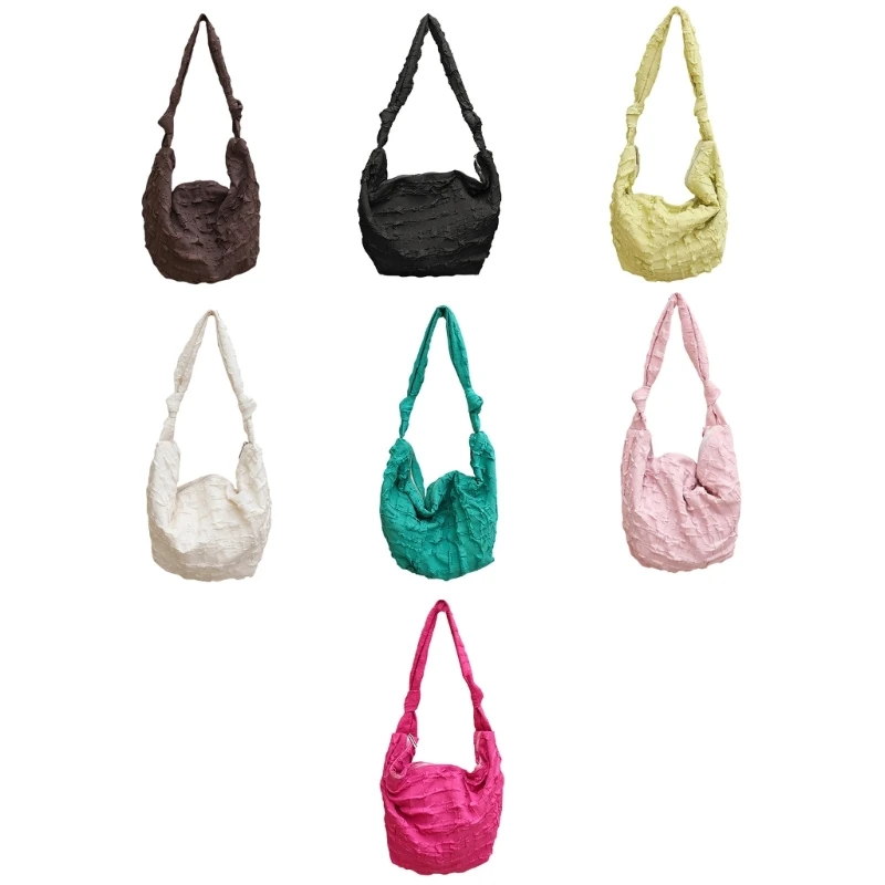 

Холщовая плиссированная сумка через плечо с пузырчатым ремнем, большая вместительная сумка через плечо