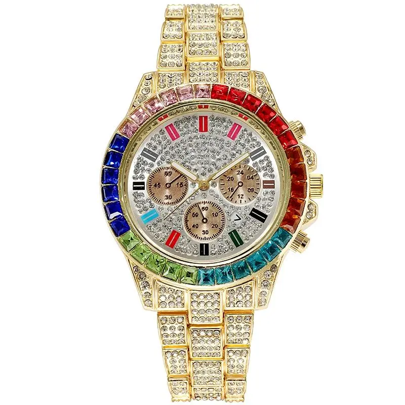

Reloj Hombre Hip Hop Colored Diamond Quartz Watch for Men Stainless Steel Luxury Brand Fashion Casual Mens Watch часы мужские