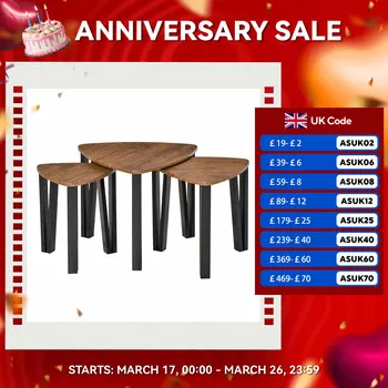 HOMCOM 3 PCs Nesting Table Coffee Table  Set MDF Living Room Furniture Walnut