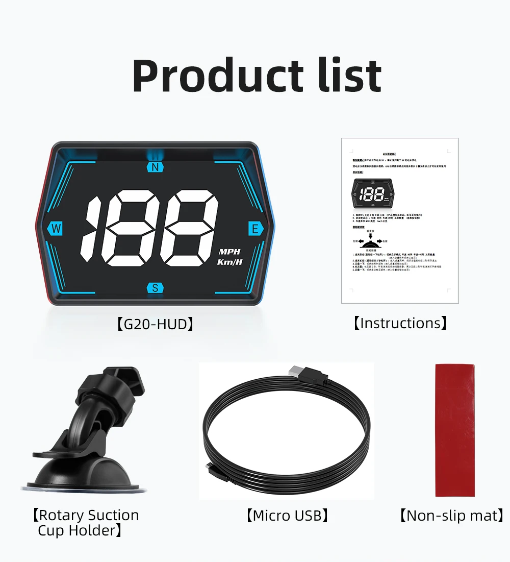 GPS HUD G20 Car Digital Speedometer Head-up Display Speed Meter Mph Kmh Compass