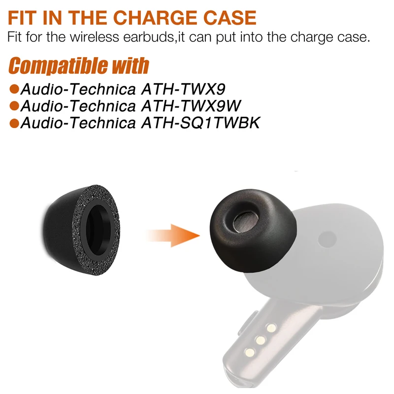 Memory Foam Eartips Replacement for Audio-Technica ATH-TWX9 / ATH-CKS50TW / ATH-SQ1TWBK Wireless Earbuds Earpad Ear Tips