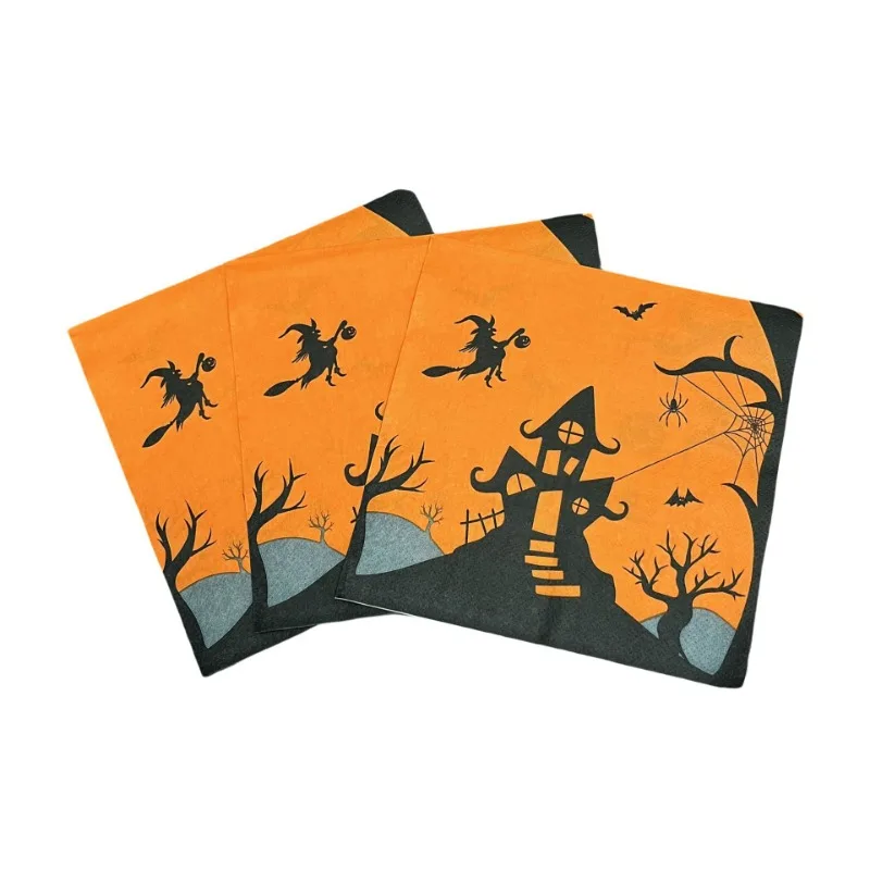20pcs/Pac 33*33cm 2-Ply Witch's Castle Pumpkin Halloween Paper Napkins Halloween Printed Napkins Decorative Paper Placemats