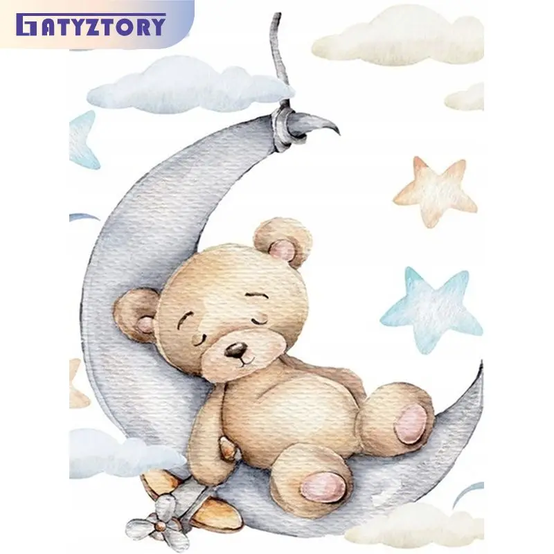 GATYZTORY Diamond Painting With Frame Cartoon Animals Jewelry Diamond Mosaic For Adults Kids Gift Wall Art Handiwork Bear Lion diamond painting