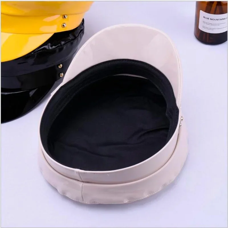 New Patent Leather Beret Ladies Hats Solid Color Flat Top Hat PU Slouchy Bone Cap Women Punk Hat