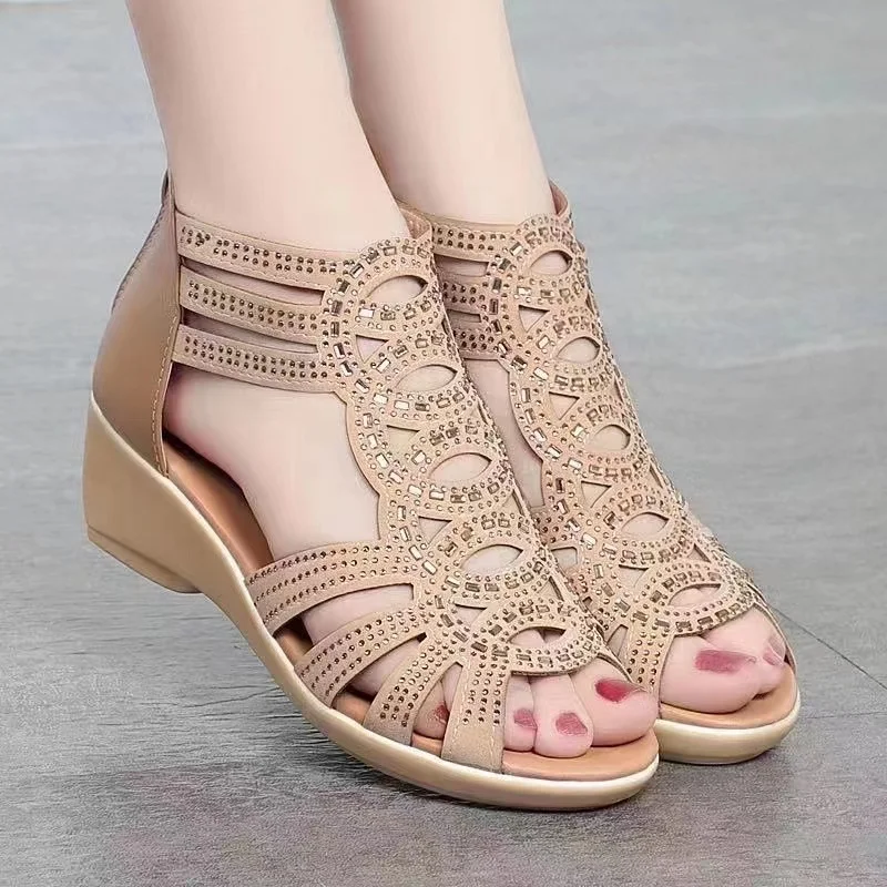 Soft Leather Roman Sandals Women 2024 Summer New Soft Sole Outwear Women's Wedge Shoes Fashion Casual Designer Shoe Ladies