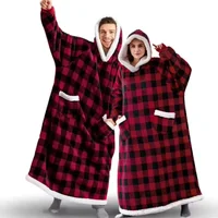 150/180cm Winter Thick Blanket Extra Plush Hoodie Lengthened Large Pocket Imitation Cashmere Home Coat Fleece TV Blanket 1pc 4