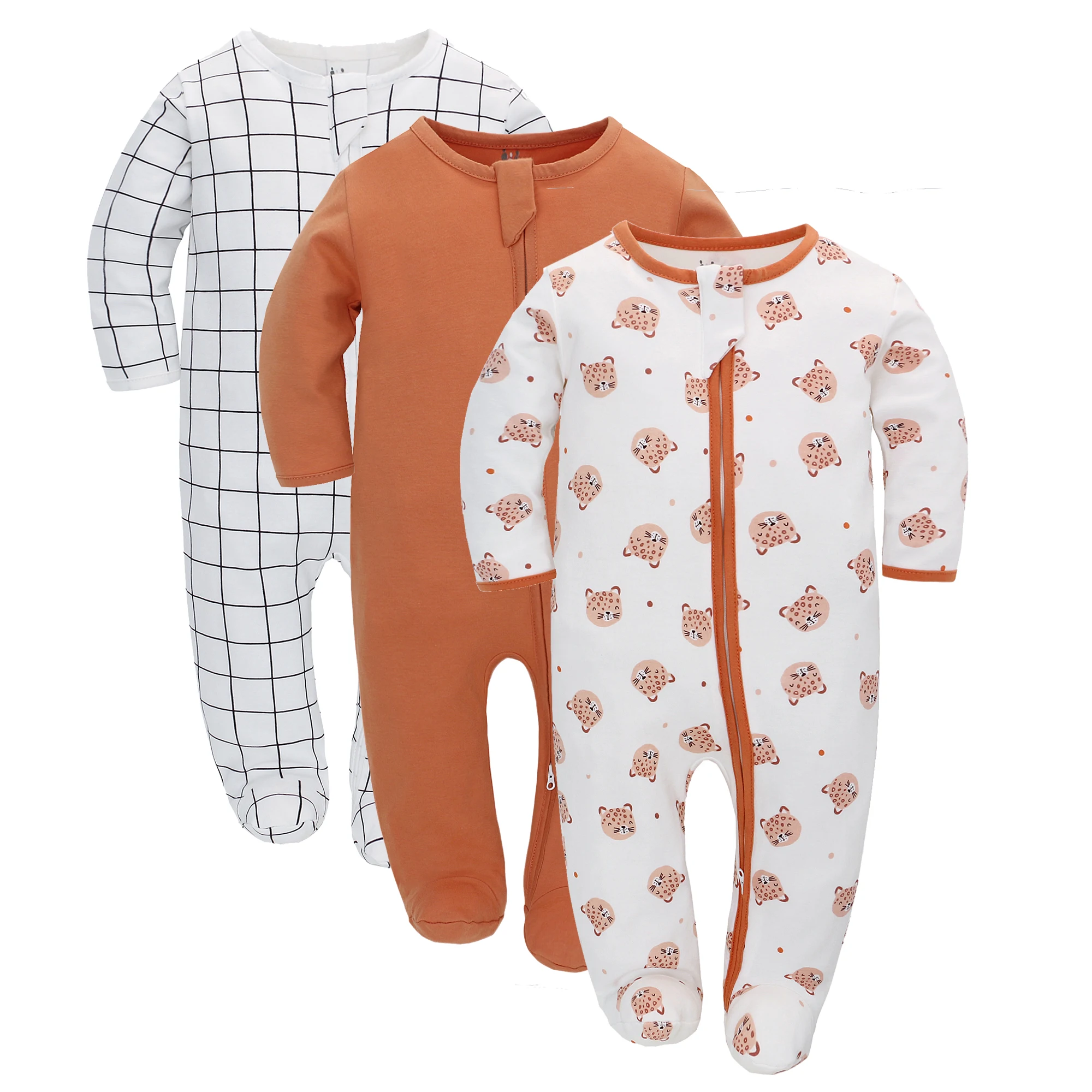 3pc two way Zipper Baby Long Sleeves Cartoon overalls Newborn Baby Girls Boys Clothes Cotton roupa infantil Pajamas 2