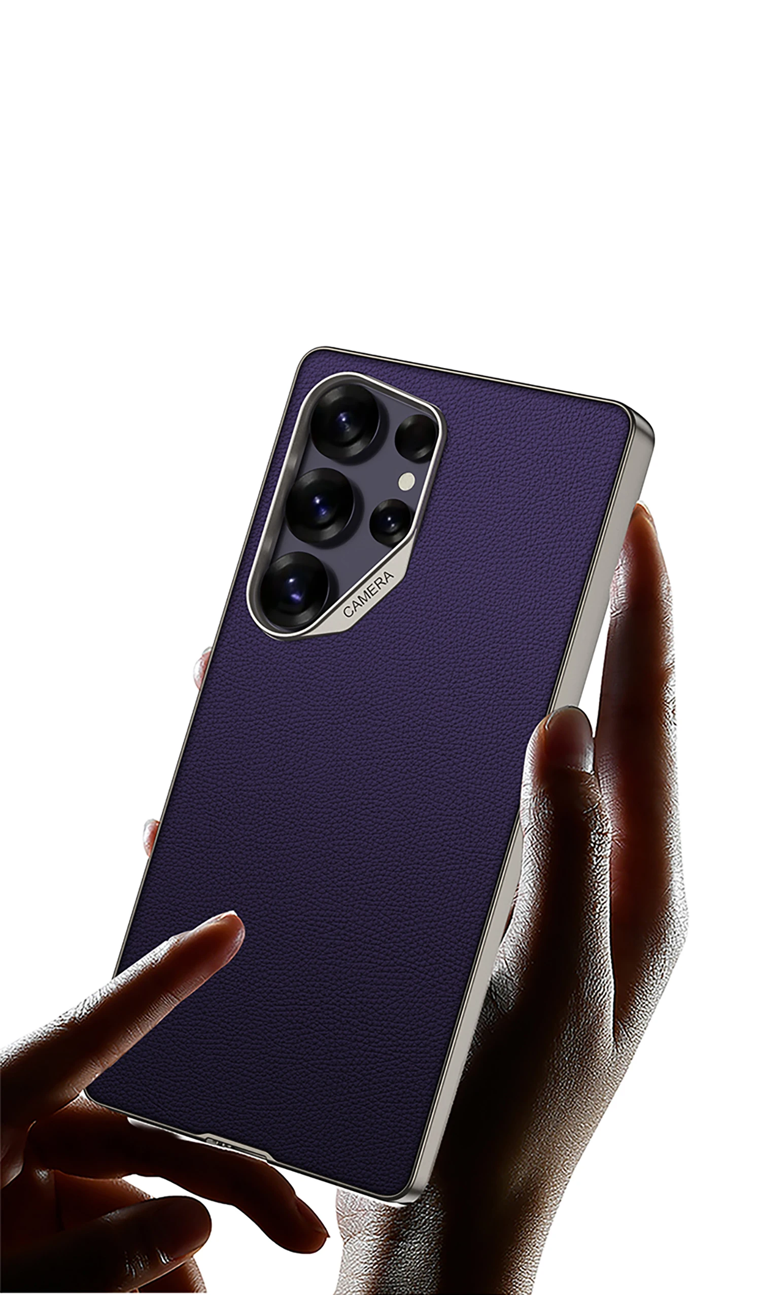 Premium Vegan Leather Slim Phone Case with Metal Lens Protector - High-End Anti-Scratch Cover