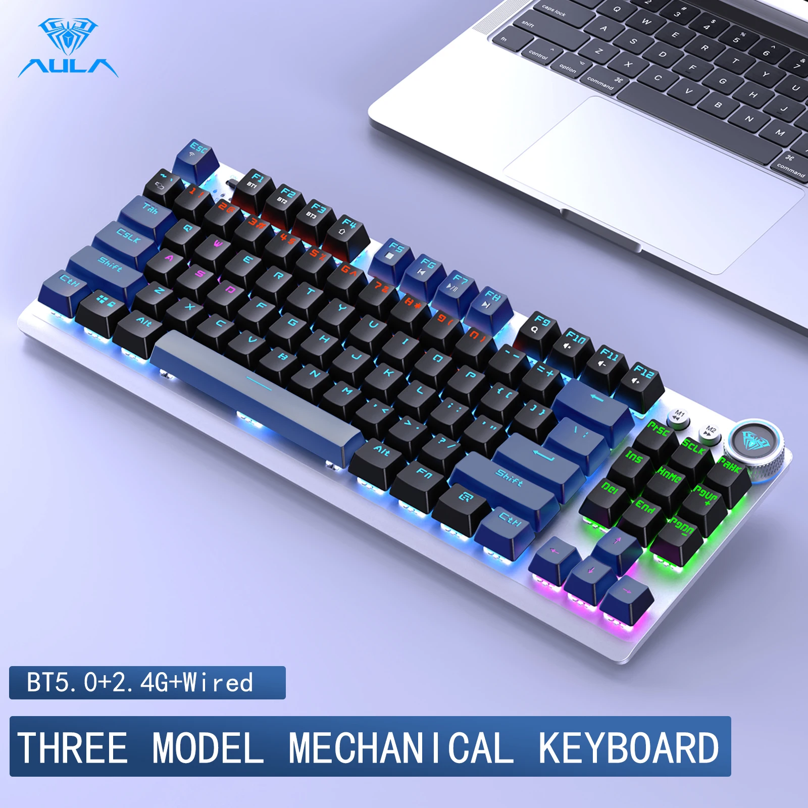 Aula clavier de jeu m canique f3001 sans fil bluetooth 2 4g