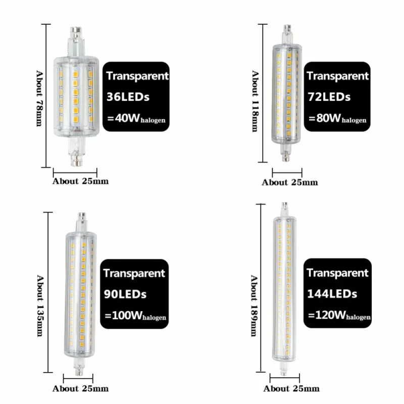 R7S J78 J118 J135 J189 LED 전구 디밍 가능 콘 램프 78mm 118mm 135mm 189mm 할로겐 40W 50W 스팟 조명 대체 AC 110V 220V