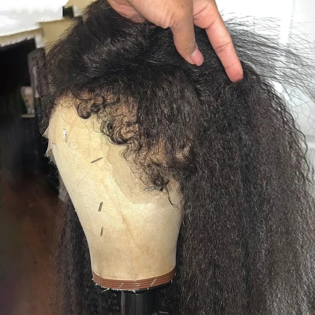 Perruque Lace Front Wig Remy naturelle crépue lisse, cheveux humains, sans colle, pre-à-porter, 4C 1