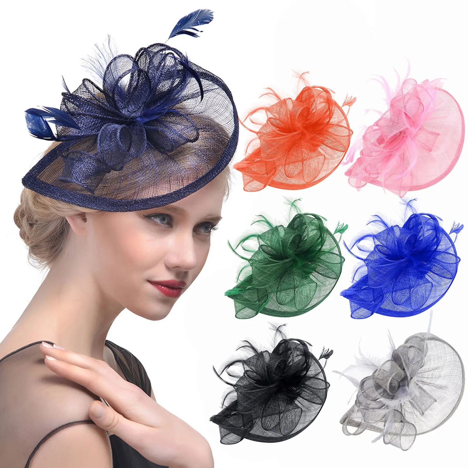 

Hat For Women Wedding Flower Cocktail Mesh Feathers Hair Clip Tea Party Headband Solid Fascinator Headwear Hair Clip Tiara Hat