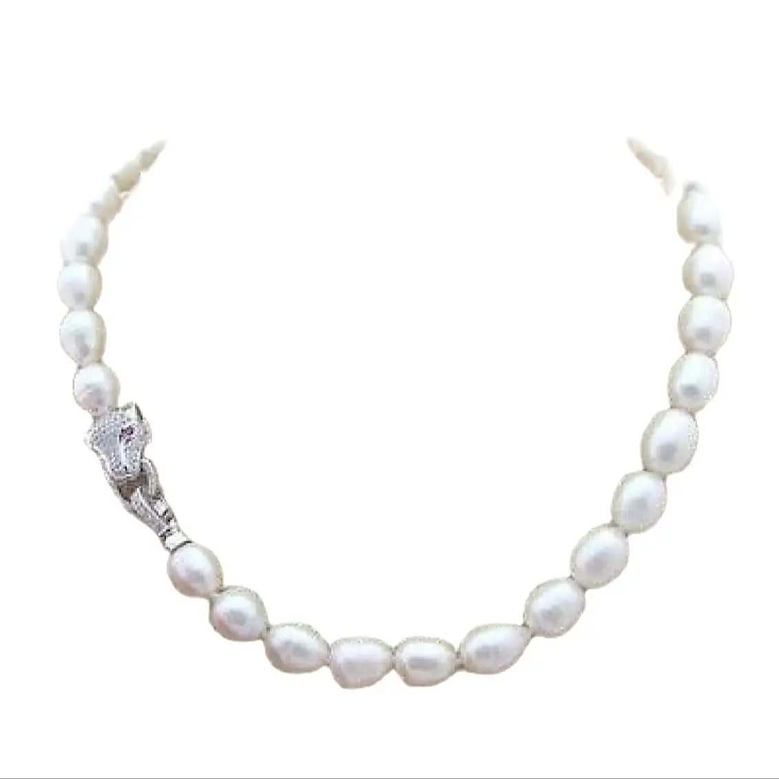 HUGE SOUTH SEA 9-10MM WHITE BAROQUE PEARL NECKLCE 18 INCH Leopard Clasp