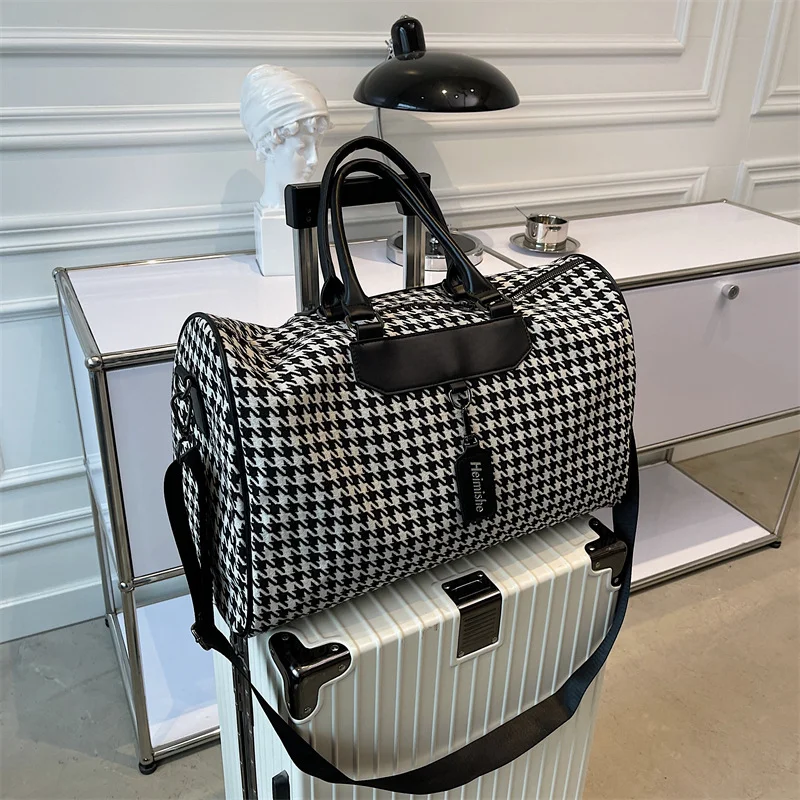 

Oxford Houndstooth Travel Duffle Bag Large Capacity Women Fitness Sports Bag Luxury Hand Luggage Bag Female Designer Weekend Bag