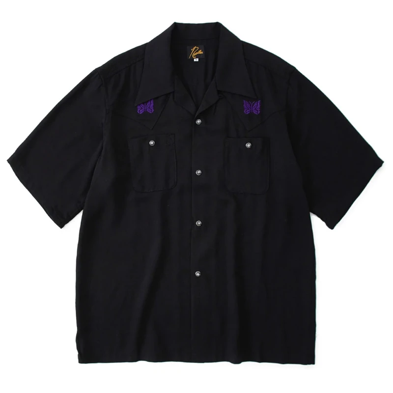 

Summer lapel shirt Embroidered Butterfly Needle AWGE Shirt Denim Embroidered Butterfly Pocket shirt Casual T-shirt top Tee
