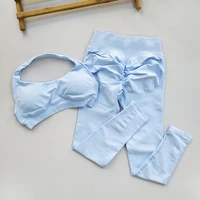 Sports Suit Women's Running 2PCS Set Seamless Yoga Thin Straps Beautiful Back Fitness Bras Gym High-waisted Peach Leggings Sets - Image 3