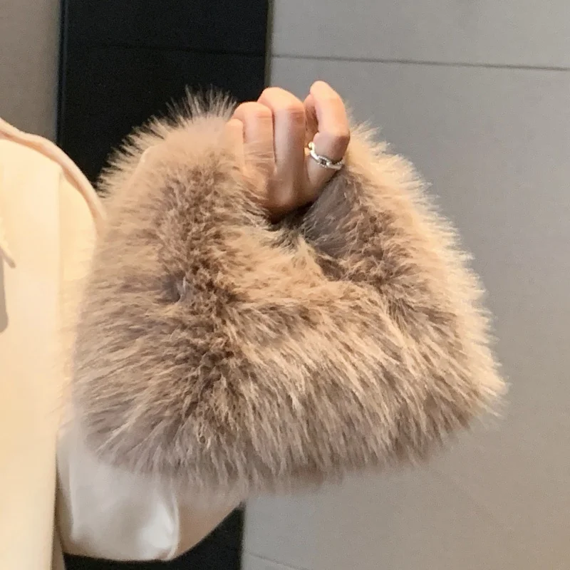 

New Trendy Women's Crossbody Bag Solid Color Lamb Hair Lovely Mini Shoulder Bags Plush Handbag for Yong Lady