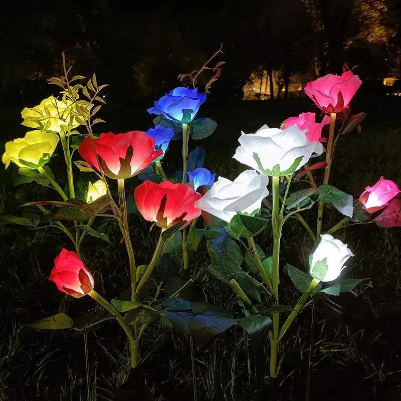 Solar Lights 5 Heads Outdoor Decorative Rose Flower Lawn Lamp for Garden