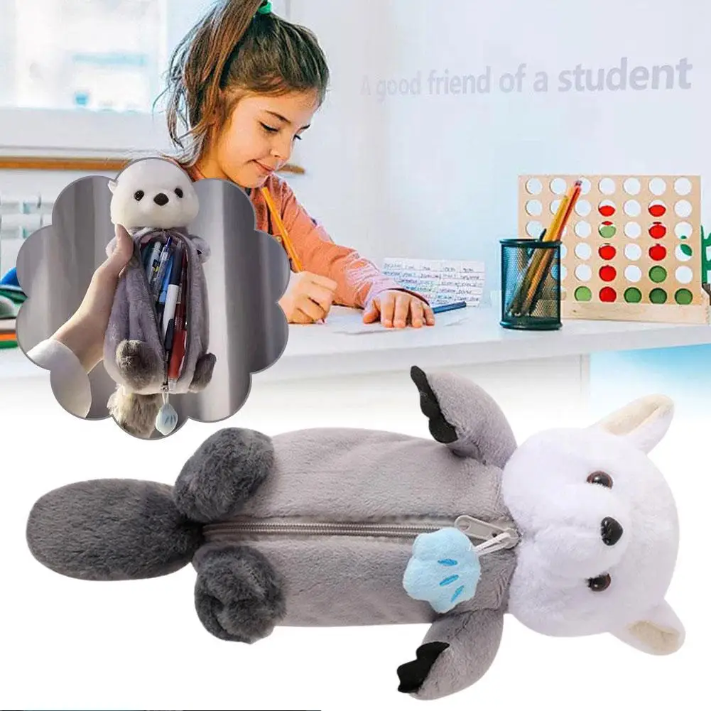 창의적인 바다 수달 봉제 인형 연필 케이스, 인스 펜, 메이크업 펜, 동물 연필 파우치 거치대, 매력적인 정리함 St B5M7, 1 개