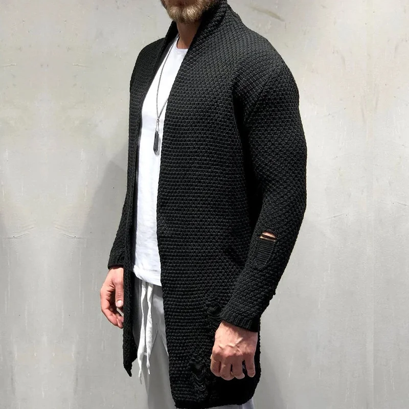 2021 New Men's Cardigan Male High Street Slim Fit Long Cardigans Outerwear Solid Color Knitted Sweater Coat 3XL golf jacket