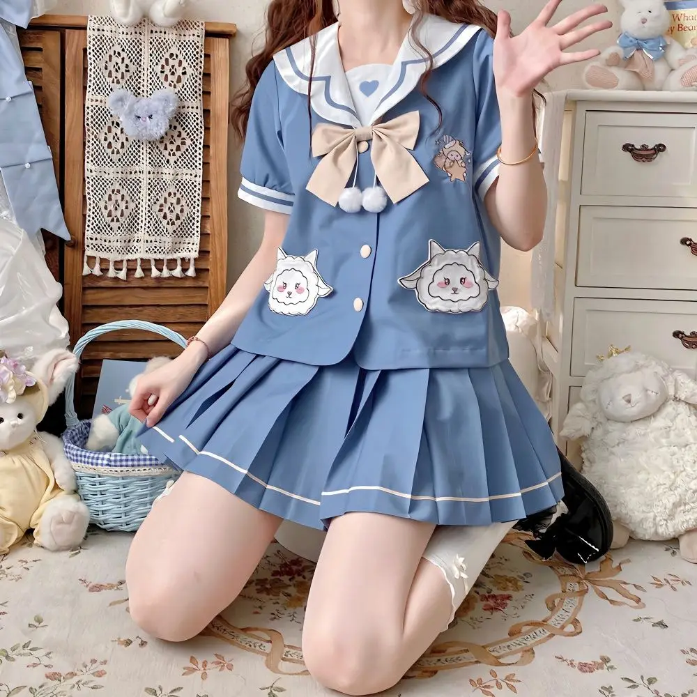Japan Genuine Jk Uniform Spring Cute Long-Sleeved Short-Sleeved Sailor Suit Schoolgirls Sailor Tie Pleated Skirt Outfit Women