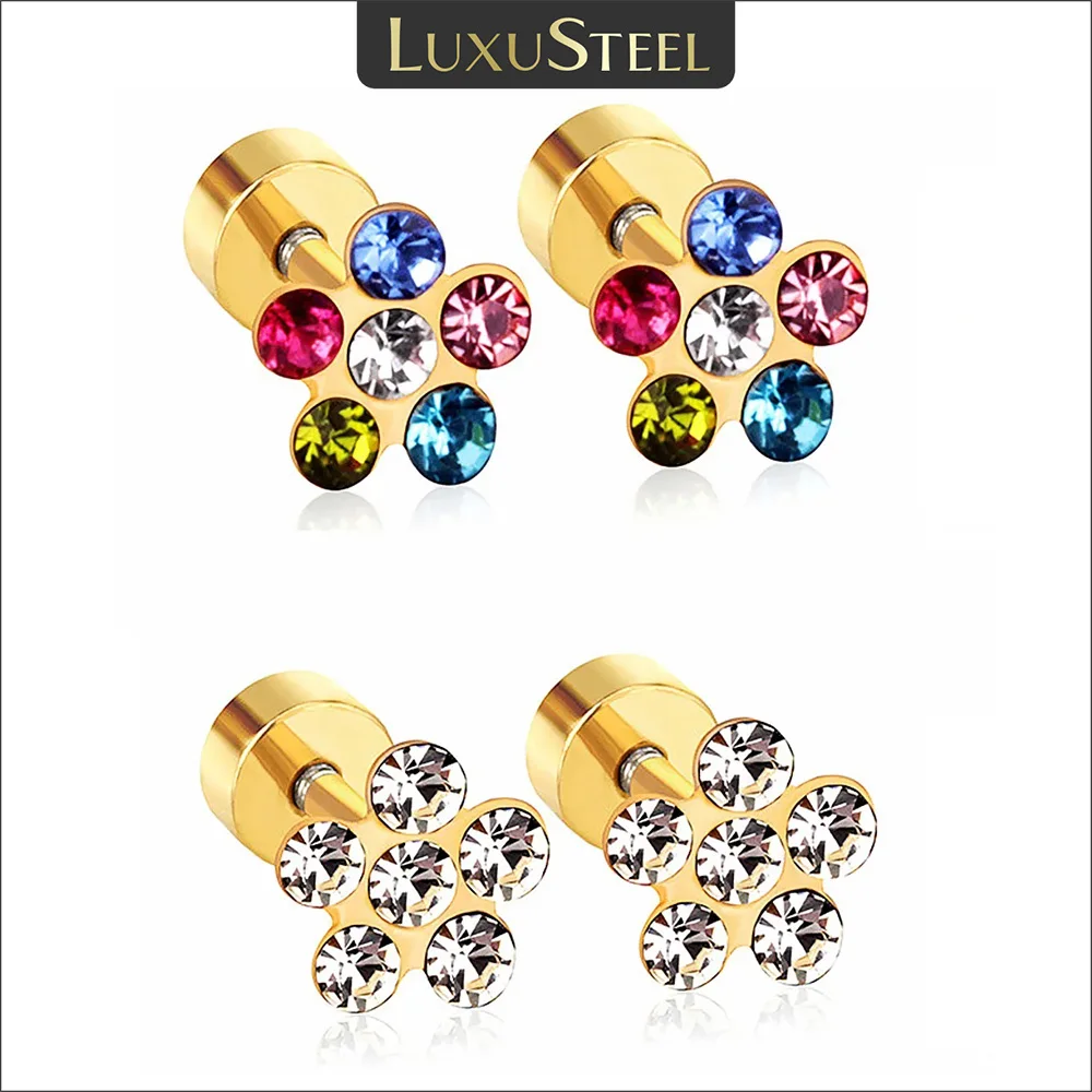 Luxusteel Kleurrijke Zirconia Bloem Stud Oorbellen Voor Vrouwen Baby