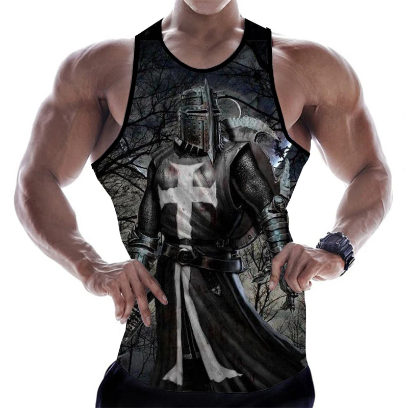 

New Summer 3D Knights Templar Print Tank Top Templar Order Armor Samurai Graphic Vest Kid Fashion Cool Gym Tank Top Men Clothing