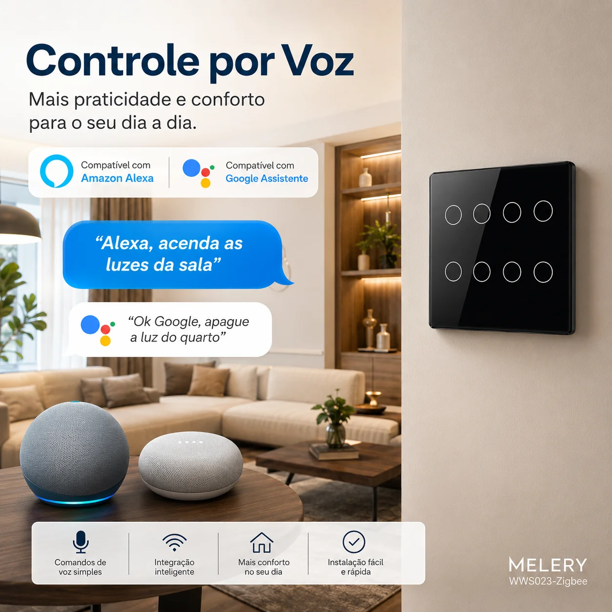 Melery 브라질리언 지그비 조명 스위치 터치 센서 패널, Tuya Smart Life 중성선, Alexa Dot Google Home 리모컨, 4x4, 6/8 Gang