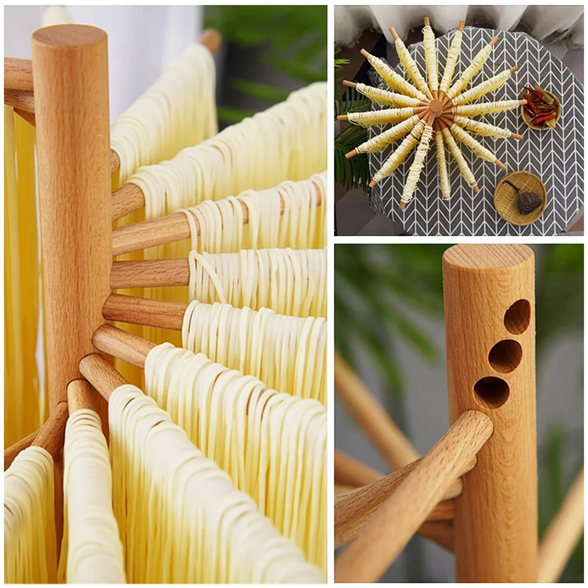 Pasta Drying Rack Wooden Spaghetti Stand Dryer 16 Suspension Rods Homemade Fresh Noodle Hanger for Home