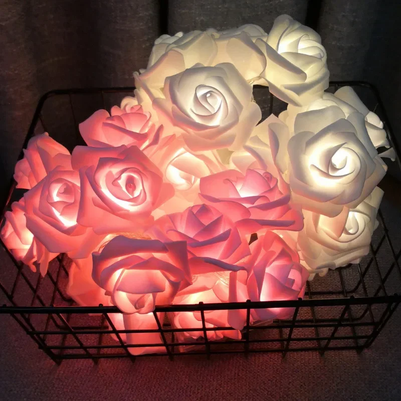 LED Rose Flower String Lights Battery Garland Artificial Bouquet Foam Fairy Lights for Valentine's Day Window Wedding Decoration wifelai a 9 styles ivory silk rose wedding flowers bridal bouquets artificial foam flowers bouquet romantic bride holding flower