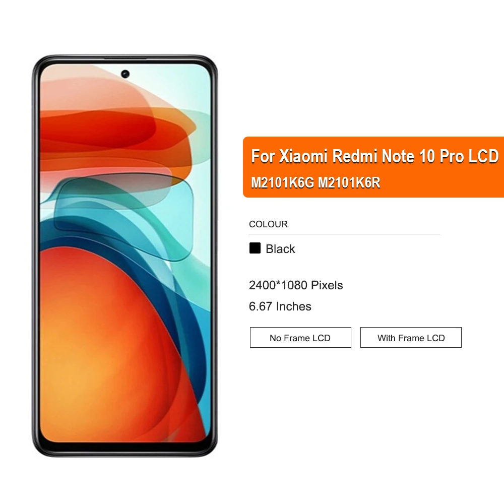 레드미 노트용 슈퍼 AMOLED LCD 터치 스크린 디지타이저 어셈블리, 레드미 노트 10 프로 LCD M2101K6G M2101K6R LCD, 6.67 인치
