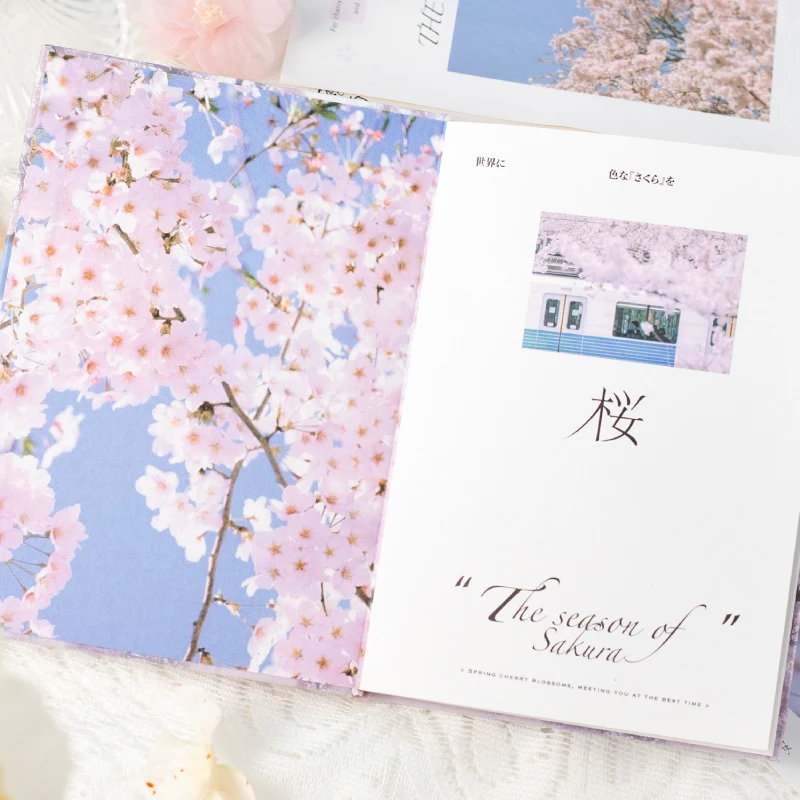Journal GO 100sheets Cherry Blossom Season Material Paper Book for Collage Junk Journal Scrapbooking Sakura Background Paper 3