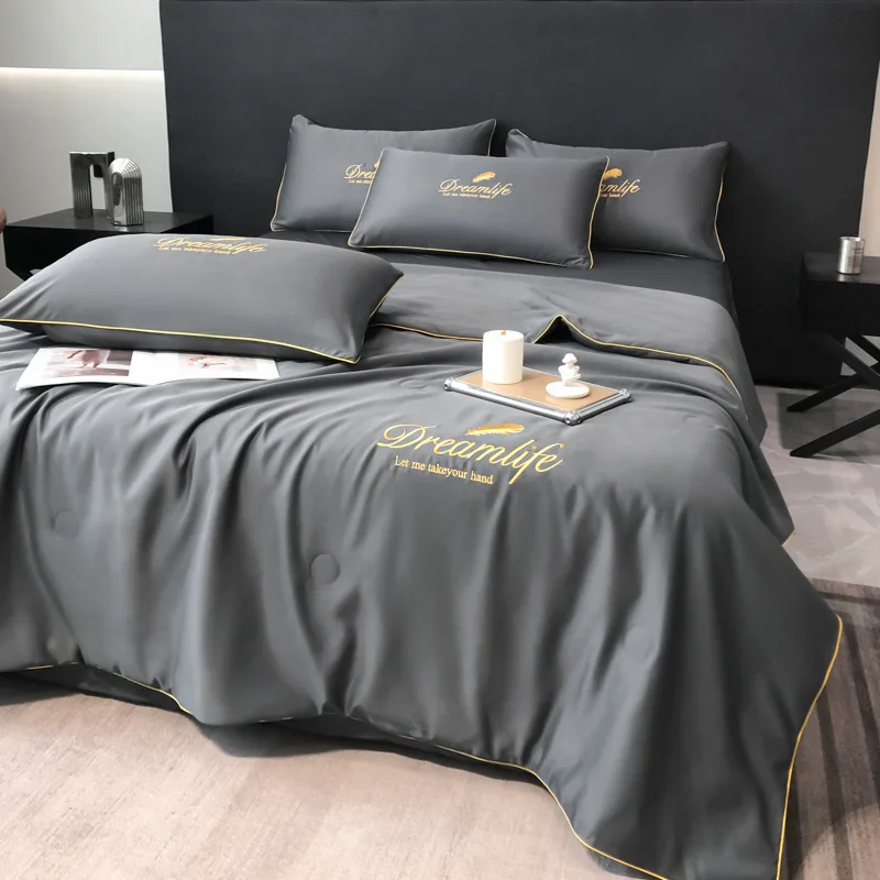 

Light Luxury Washed Summer Cool Quilt Ice Silk Air-Conditioning Quilt Single Double Thin Blanket Bedding Queen Size Comforters