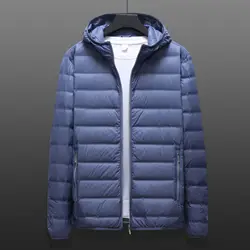 Spring Autumn Winter Ultra Light Down Jacket Men Hooded Collar 90% White Duck Down Coat Light Weight Puffer Jacket Plus Size 8XL