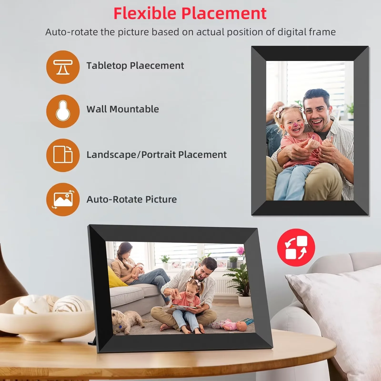 10.1” WiFi Digital Photo Frame, IPS Touch Screen, 32GB Storage, Gravity Sensor Support, Photo/Video Sharing via Secure Free Apps view 4