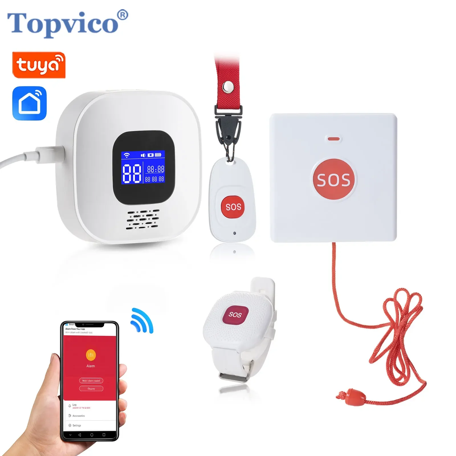 Bouton SOS WiFi Topvico Tuya pour les personnes âgées, alarme d'urgence, alerte de chute, bracelet bouton panique pour seniors 1