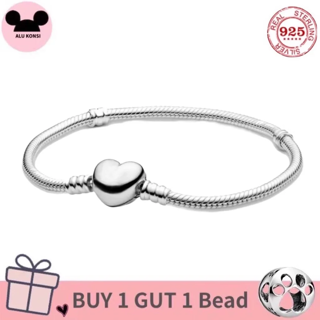 Hot sale Luxury Original 925 Sterling Silver Snake Chain pan Bracelet love heart Bangle for Women Authentic Charm DIY Jewelry