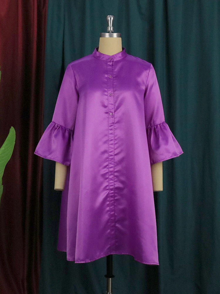 Dresses Plus Size Three Quater Lantern Sleeve Oversized Knee Length Casual Office Lady Evening Birthday Party Afircan Gowns XXXL