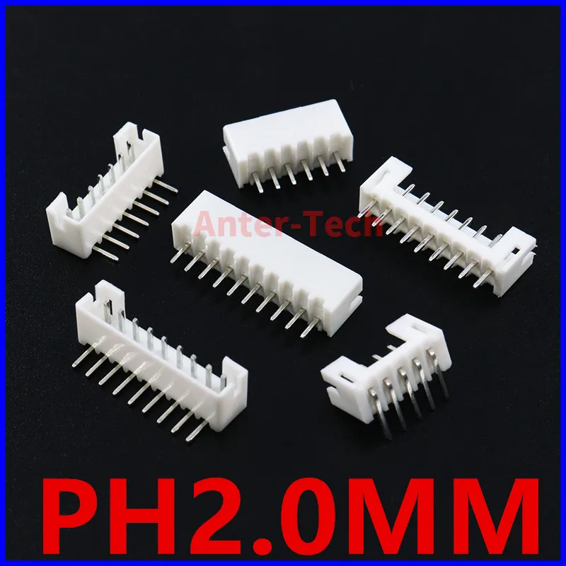 Коннектор для головки PH2.0, прямая ножка, угловая Ножка 2P 3P 4P 5P 6 контактов 8P 10P 12P 2,0 мм, шаг PH для печатной платы jst, 50 шт./партия