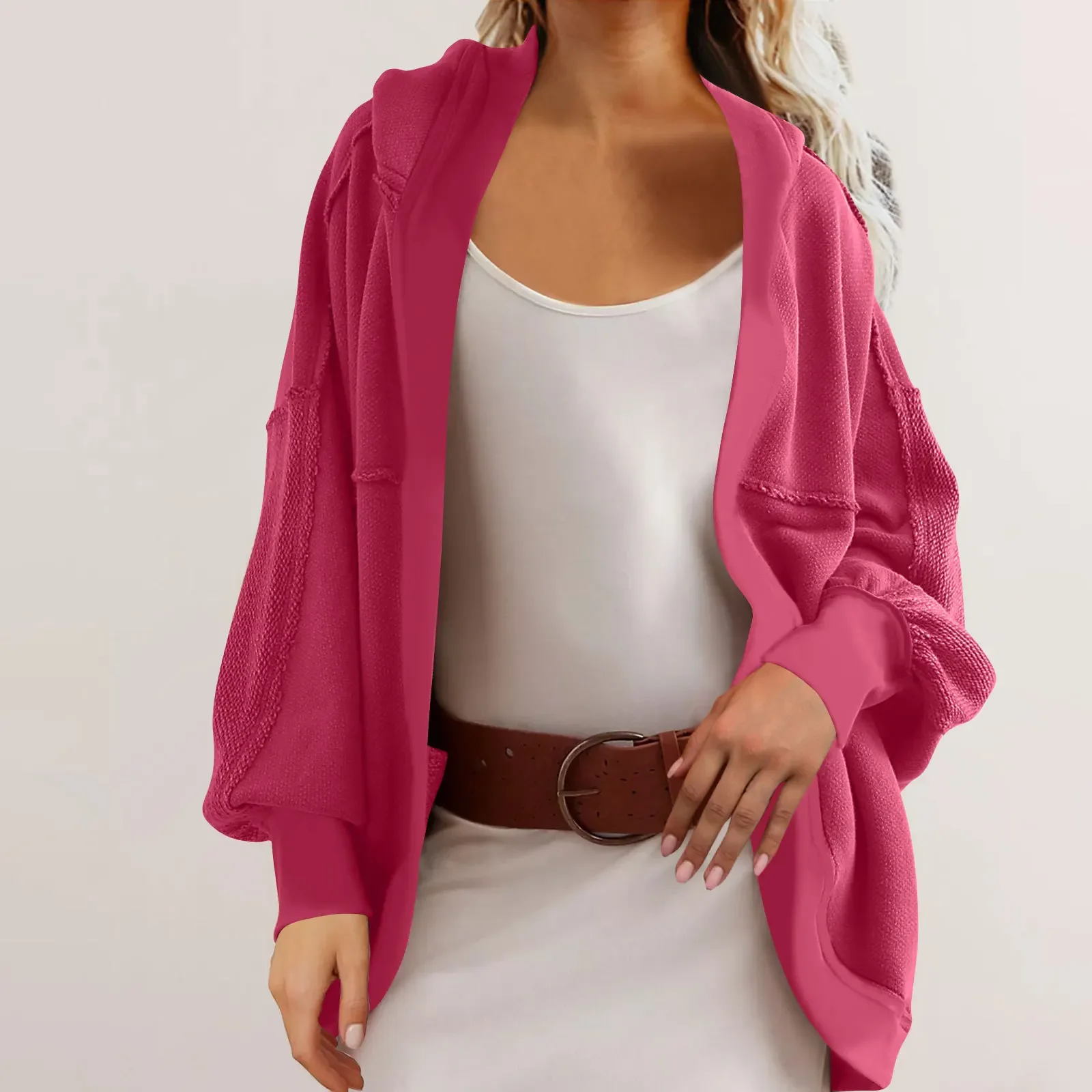 Women's Hoodies Autumn and Winter Jacket Hooded Temperament Commuting Loose Back Splicing Casual Cardigan Sweater 4