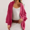 Women's Hoodies Autumn and Winter Jacket Hooded Temperament Commuting Loose Back Splicing Casual Cardigan Sweater 4